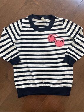 J. Crew Navy & White Striped Women’s Sweater with Pink Sunglasses